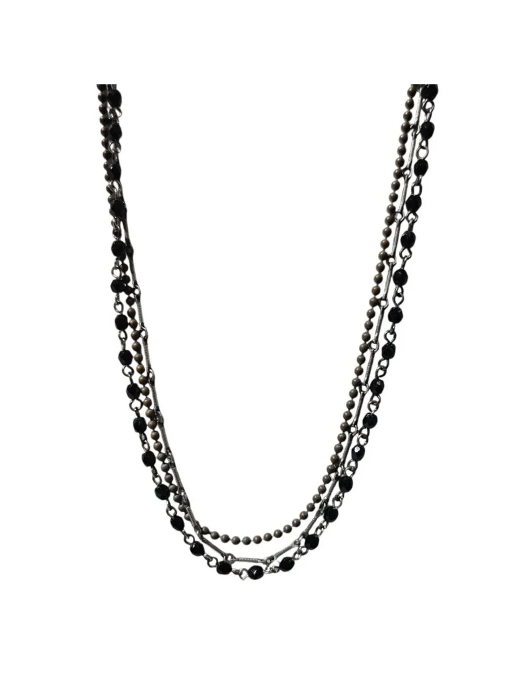 Vintage Beaded Necklace  Layered Multi Strand Black Bronze Fashion Jewelry Women